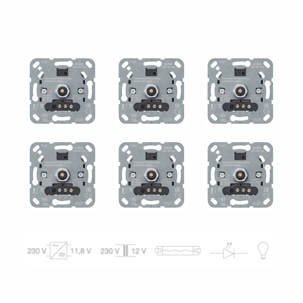 6-pack System-3000 Gira universeel led-draaidimmer-basiselement Standard