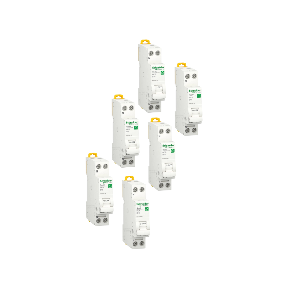 6-pack Schneider Installatieautomaat - 1P+N - 16A - B-Karakteristiek - 6000A - Resi9