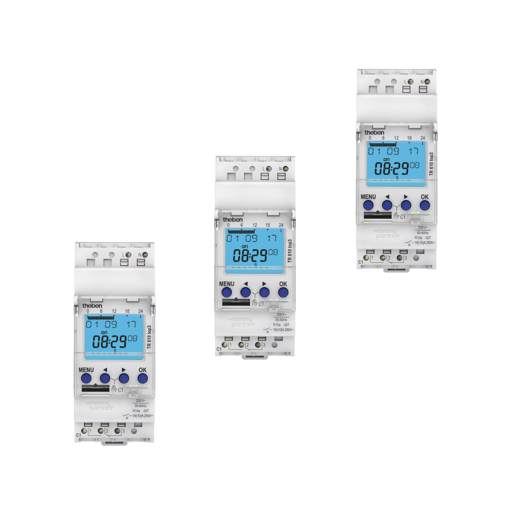 Theben TR 610 Top3 | Digitale schakelklok met weekprogramm DIN-rail | 3-Pack