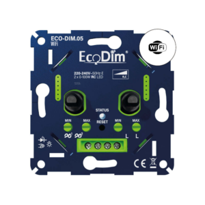 EcoDim.05 WiFi LED dimmer duo 2x0–100 watt. Universele inbouwdimmer met RC techniek voor LED verlichting.