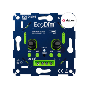 EcoDim.05 Zigbee LED dimmer duo 2x0–100 watt. Universele inbouwdimmer geschikt voor slimme verlichting met Zigbee.