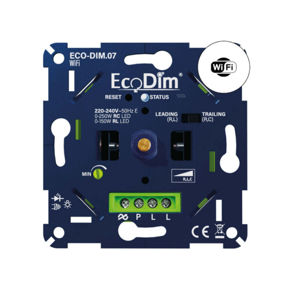 EcoDim.07 WiFi LED-dimmer met druk/draai bediening, geschikt voor LED tot 250 watt, Google Home, Alexa en diverse smart home apps EcoDim.07 WiFi LED-dimmer met druk/draai bediening, geschikt voor LED tot 250 watt, Google Home, Alexa en diverse smart home apps