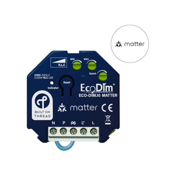 EcoDim.10 Matter LED dimmer module 250 watt slimme dimmer geschikt voor Matter Thread en Zigbee verlichting.