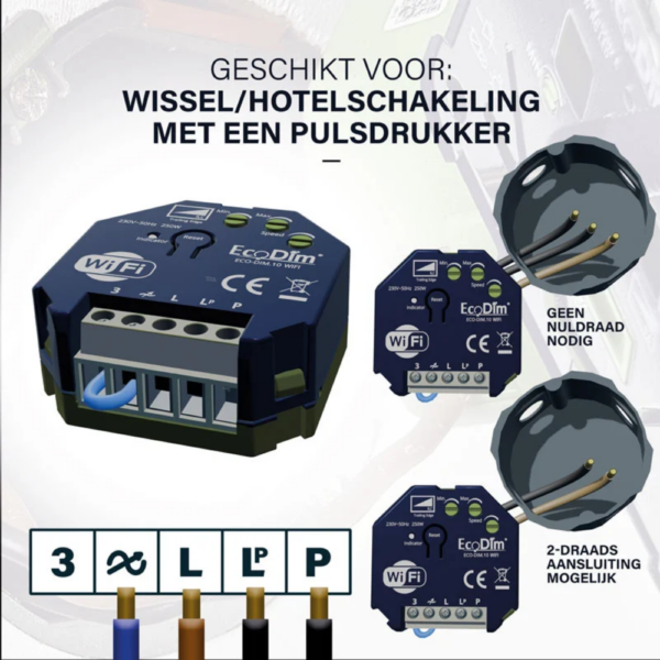 EcoDim.10 Wifi aansluiting wissel/hotelschakeling met pulsdrukker