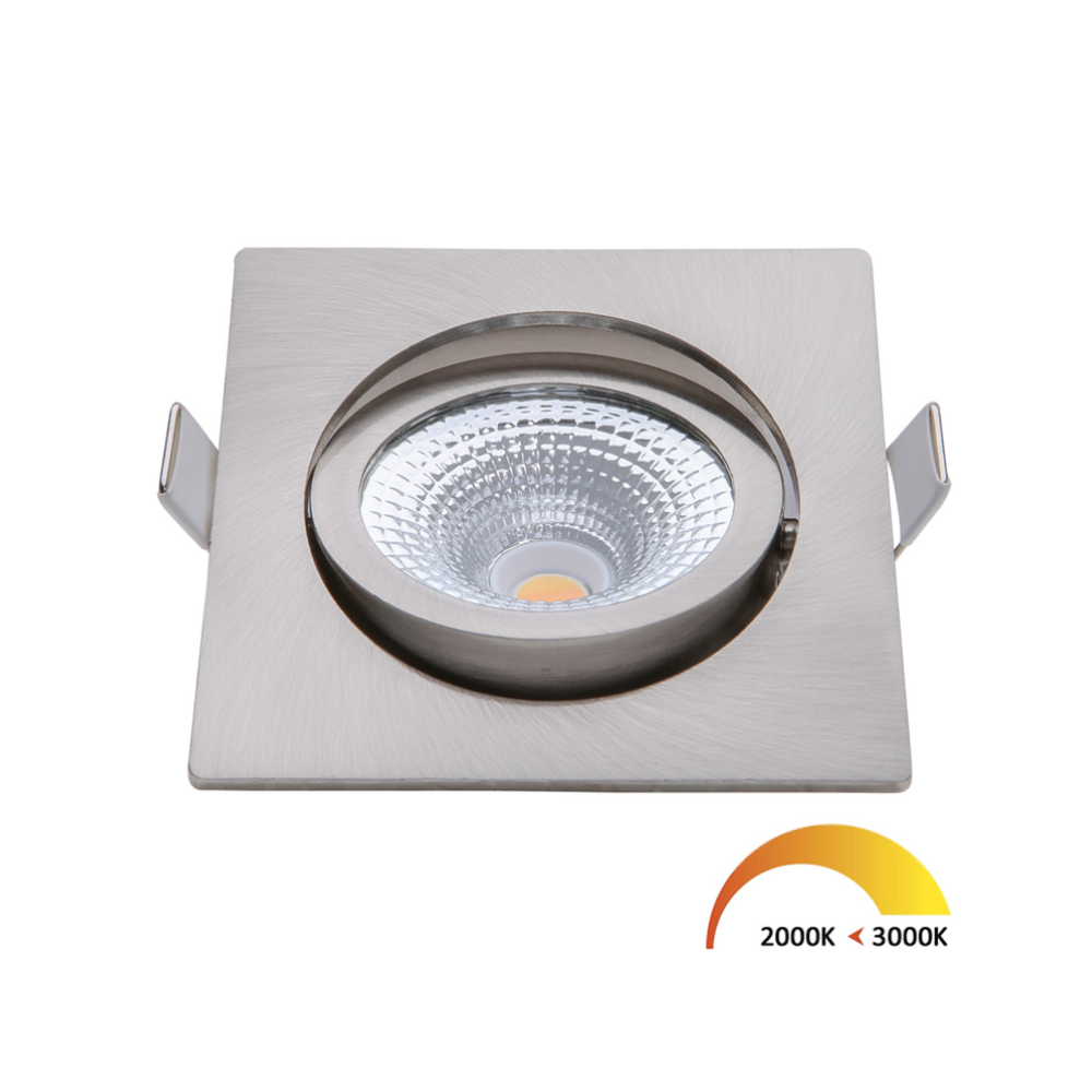 ED-10027 Led inbouwspot kleine inbouwdiepte IP54 dim to warm, vierkant, geb. nikkel, 75mm