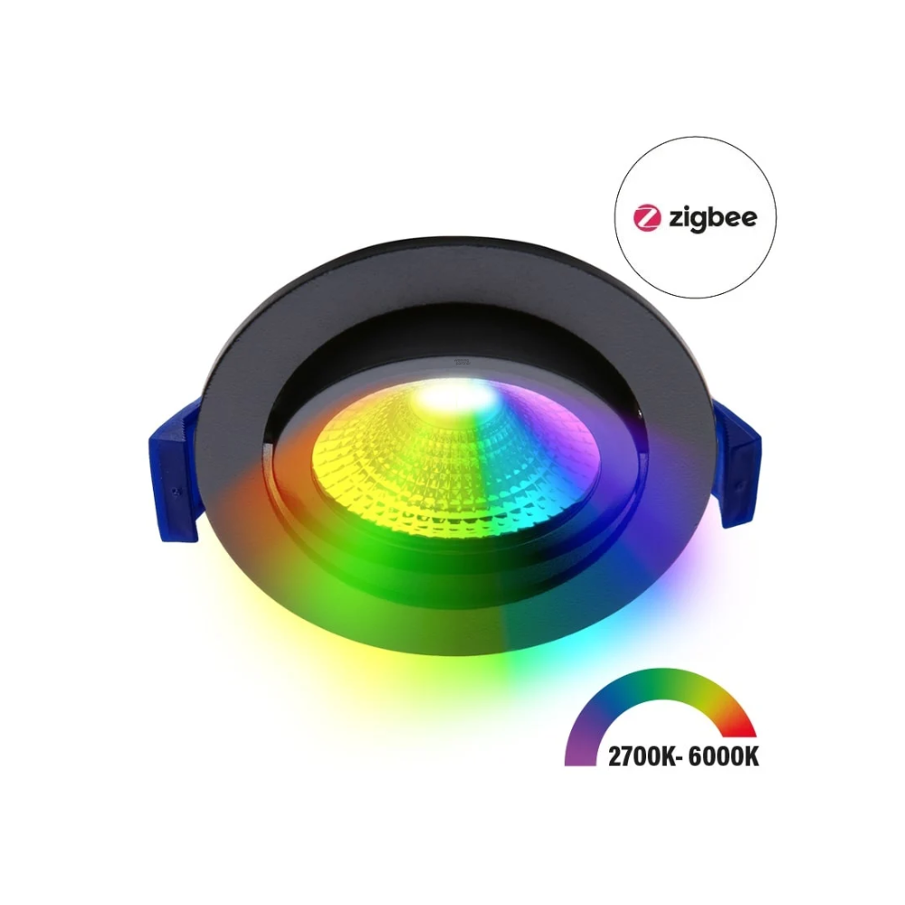 ED-10080 Zigbee led inbouwspot kleine inbouwdiepte IP54 RGB/2700K-6000K, rond, zwart, 75mm - Afbeelding 2