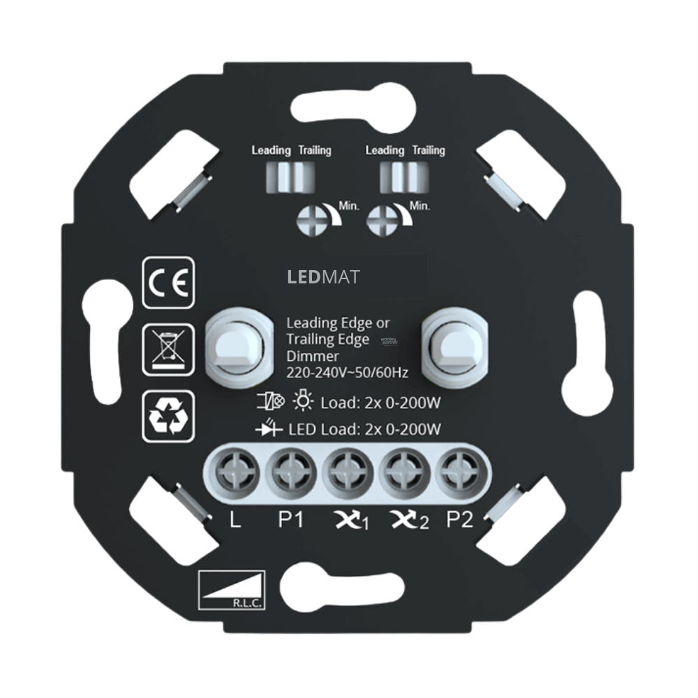 Duo LED-dimmer universeel LEDMAT LD07 | 2x200W | Fase af- en aansnijding