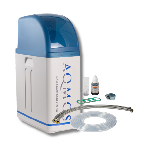 Aqmos R2D2-32 waterontharder met harsreiniger en aansluitset voorzijde Aqmos R2D2-32 waterontharder met harsreiniger en aansluitset voorzijde