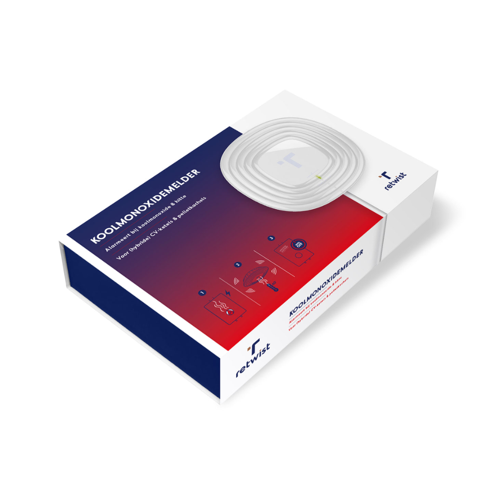 Retwist Heat Combi hitte- en koolmonoxidemelder 230 volt in productverpakking voor cv-ketels.