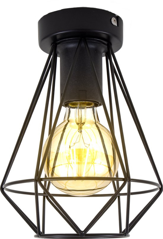 Diamantvorm draadlamp | plafond | industrieel | 4W | zwart - Afbeelding 4