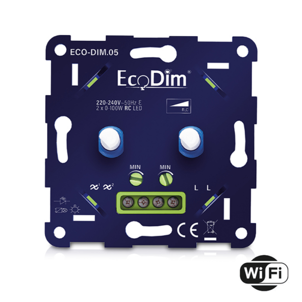 WiFi LED-dimmer duo EcoDim.05 | 2x 0-100w | fase afsnijding RC WiFi LED-dimmer duo EcoDim.05 | 2x 0-100w | fase afsnijding RC