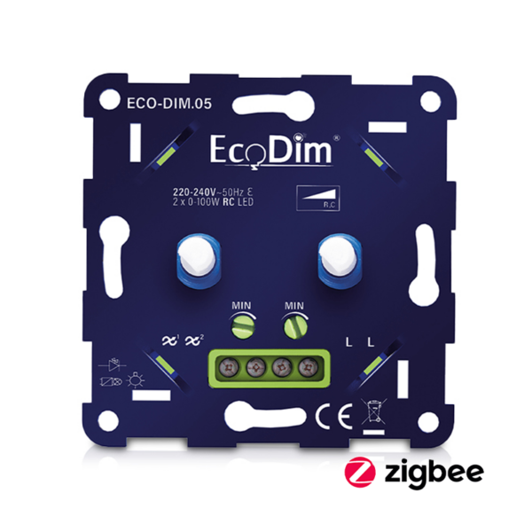 Zigbee LED dimmer duo EcoDim.05 | 2x 0-100w | fase afsnijding RC