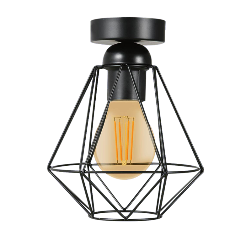 Diamantvorm draadlamp | plafond | industrieel | 4W | zwart - Afbeelding 6