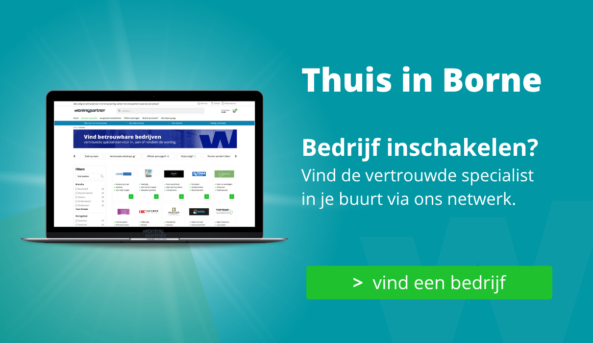 Via Woningpartner in Borne vind je aangesloten bedrijven en lokale specialisten waarmee je eenvoudig en veilig in contact komt voor alle vakdisciplines en diensten aan huis installatiebedrijven hoveniers schoonmaakbedrijven beveiligingsbedrijven vloerenleggers makelaars en woningcorporaties betrouwbare bedrijven en oplossingen via Woningpartner in jouw regio